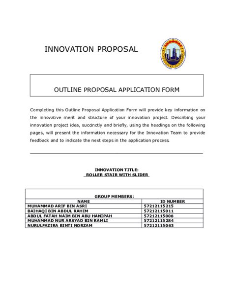Doc Innovation Proposal Outline Proposal Application Form Haziq