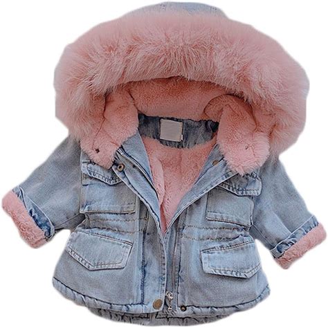 Toddler Baby Girls Winter Warm Denim Thicken Fur Jacket
