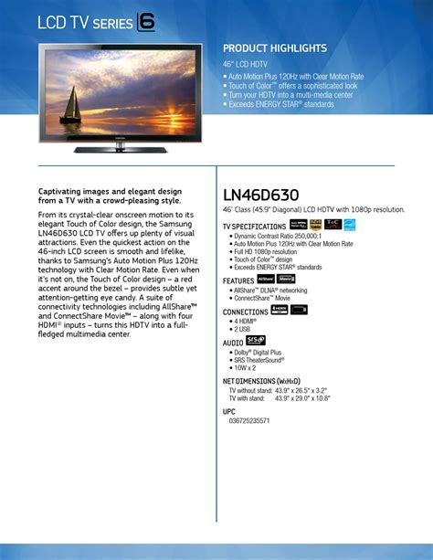Samsung Ln46d630m3fxza Brochure Pdf Download Manualslib