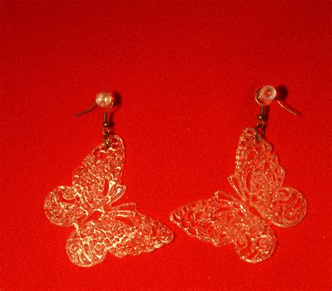 Clear Resin Butterflies Dangle Earrings On Ear Wires By