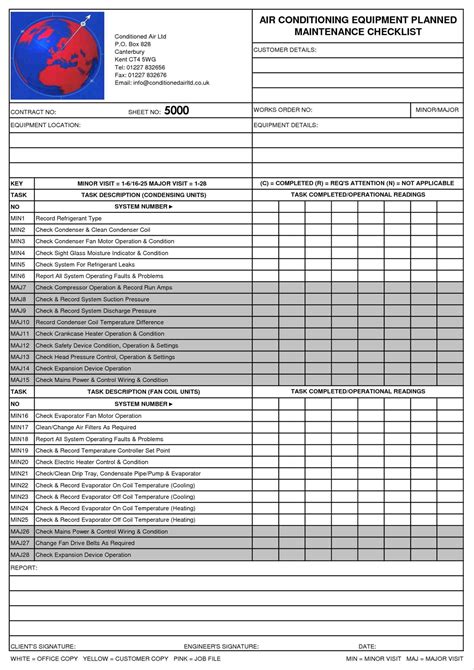 Equipment Maintenance Checklist Excel Excel Templates