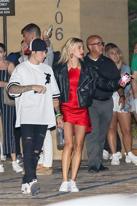 hailey baldwin rocks red mini dress on date with justin bieber pic hollywood life