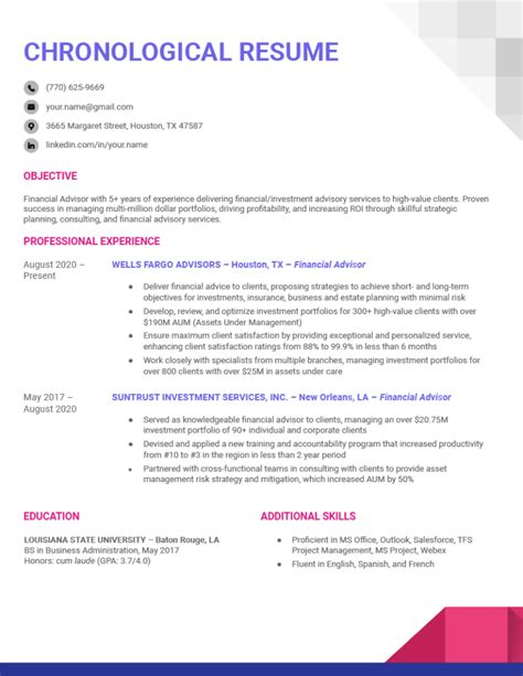 Chronological Resume Template Examples And Format