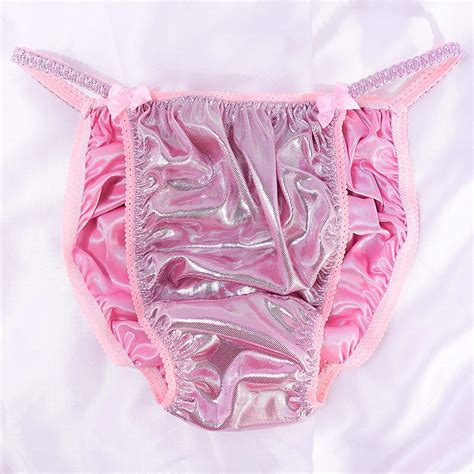 Anias Poison Sissy Panties Pink Foil Metallic Satin String Bikini Shiny Mens