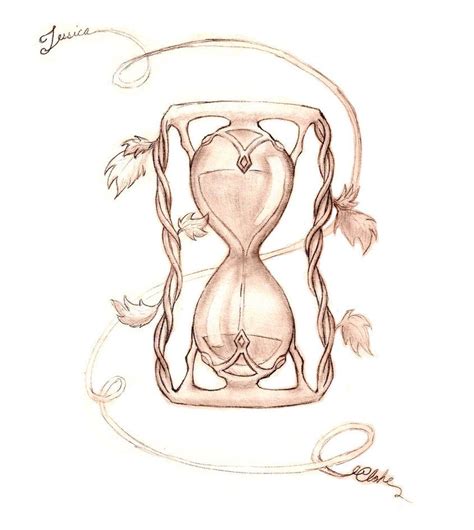 A Drawing Of An Hourglass With Leaves On It