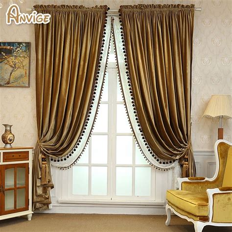 Anvige European Luxury Velvet Fabric Blackout Curtains For Living Room