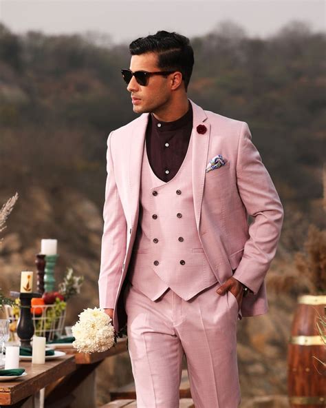 Men Suit Luxury Pink Piece Formal Fashion Wedding Groom Wear Etsy