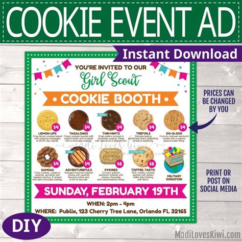LBB Girl Scout Cookie Booth Invitation Editable Drive Thru Event Invite Ad Menu List