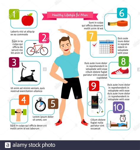 Man Healthy Lifestyle Infographics Diet Food Sports Heart Positive