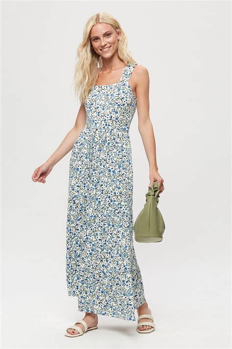 Dresses Ivory Blue Floral Strappy Tiered Maxi Dorothy Perkins