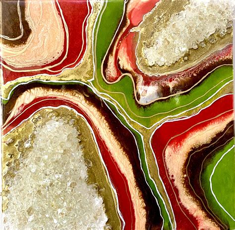 Red And Green Resin Geode Art Geode Painting Geode Wall Art Etsy