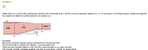 Solved Part 1 Water Flows In A 18 Ft Wide Rectangular