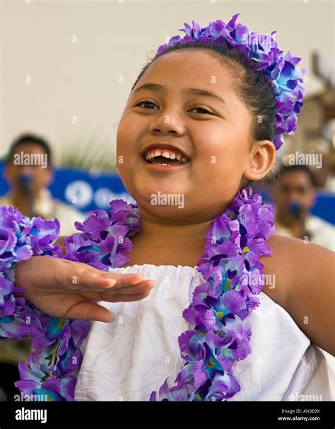 Young Hawaiian Girl Performing Traditional Hawaiian Hula Dances In Oahu