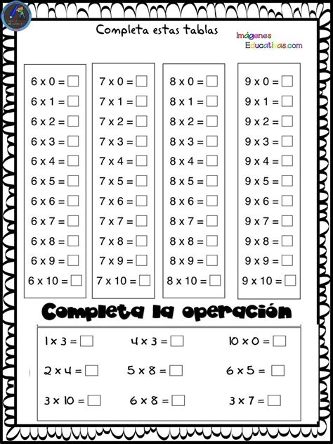 Lista para imprimir a tamaño real. Repasamos las tablas de multiplicar ejercicios listos para ...