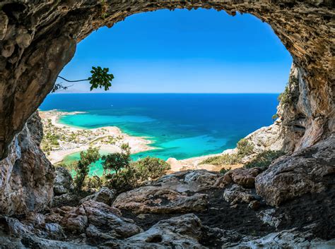 View Of Turquoise Sea From Cave 4k Ultra Hd Wallpaper