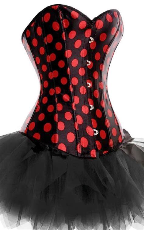 Polka Dot Corset Red Polka Dots On Black Satin Sweetheart Neckline Womens Lace Up Corset Top S