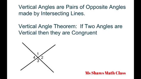 Definition And Examples Of Vertical Angles Vertical Angle Theorem