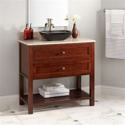 Shallow bathroom vanities with 8. 36" Taren Narrow Depth Bamboo Vessel Sink Vanity - Light ...
