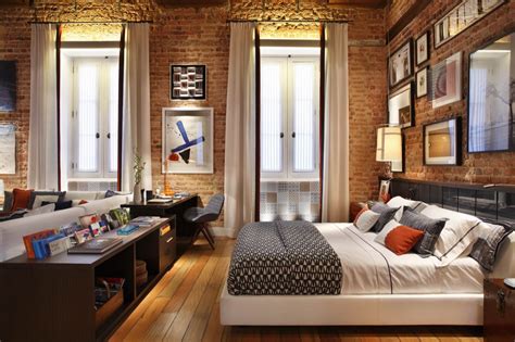 Urban Loft Exposed Brick Bedroom Interior Design Ideas