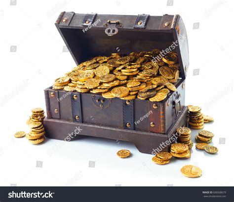 Open Treasure Chest Filled Gold Coins Stock Photo