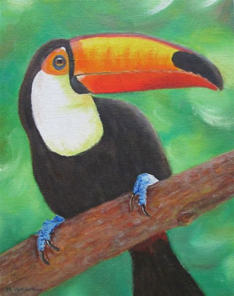 Toucan Bird Painting Wall Art Oil On Canvas Tropical By Marjansart