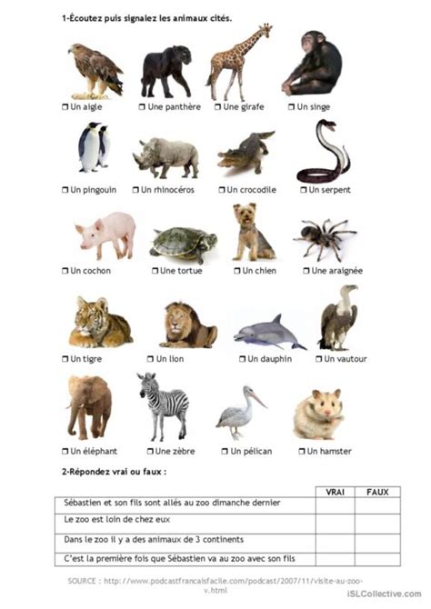 271 Animaux Français Fle Fiches Pedagogiques Pdf And Doc