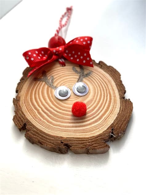 Reindeer Christmas Ornament Wood Slice Ornament Handmade Etsy