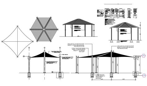 2d Cad Drawing File Shows The Plan Section Details Of Tent And Wooden