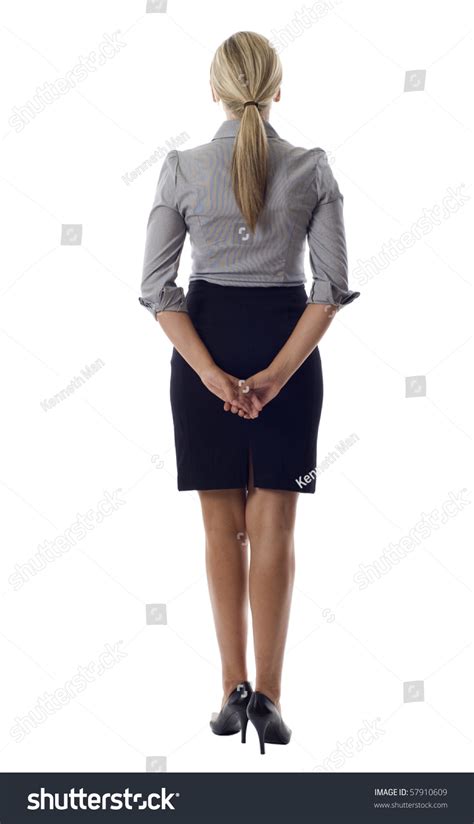 Business Woman Standing Backwards Isolated Over White