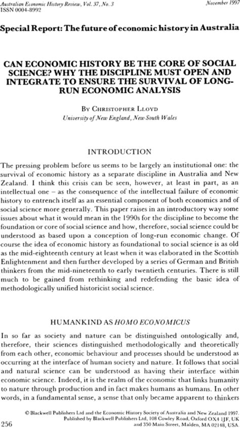 Can Economic History Be The Core Of Social Science Why The Discipline