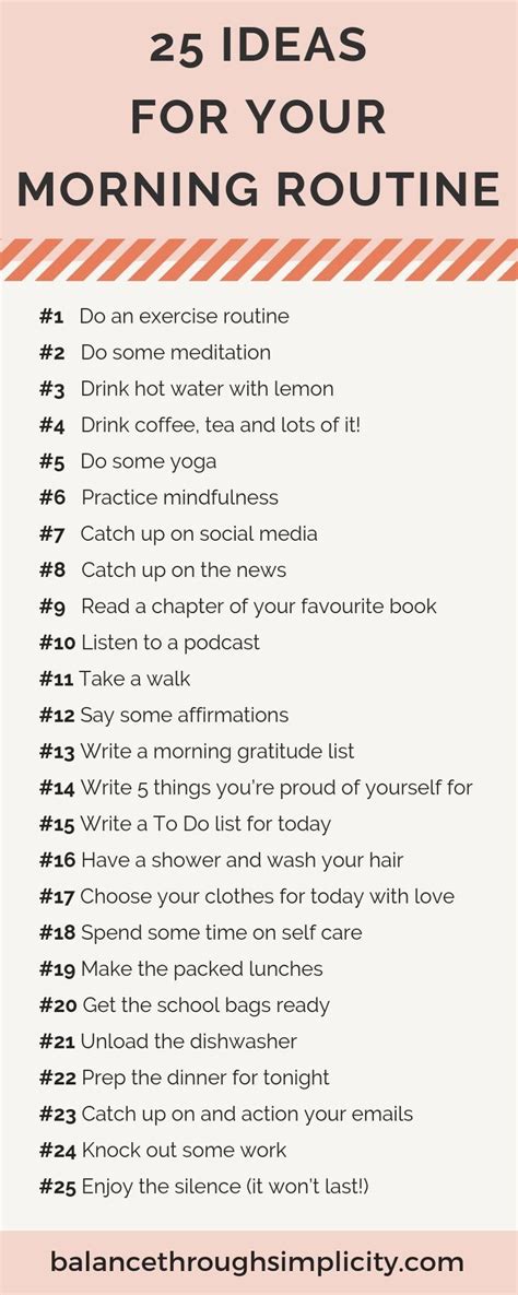25 Ideas For A Simple Morning Routine To Kick Start Your Day Healthy Morning Routine Morning