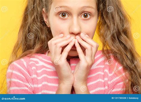 Surprised Astonished Girl Covering Mouth Reaction Stock Photo Image