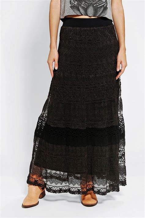 Urban Outfitters Hazel Twotone Lace Maxi Skirt In Black Black Multi