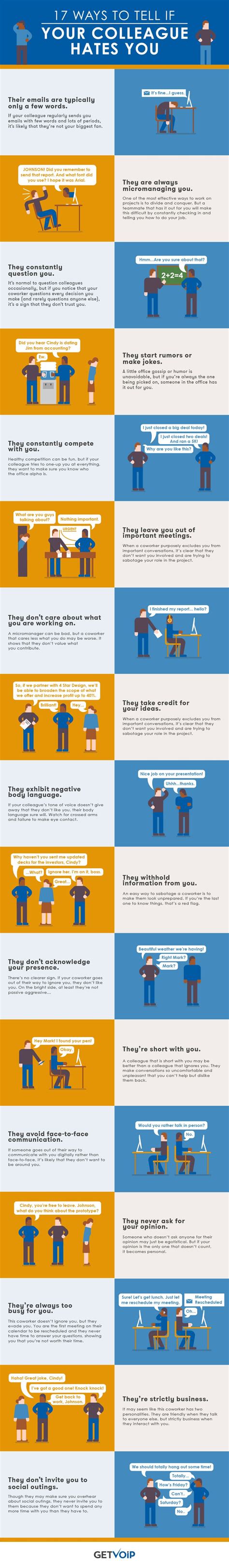 17 Ways To Tell If Your Colleague Hates You Infographic Contenido Curado