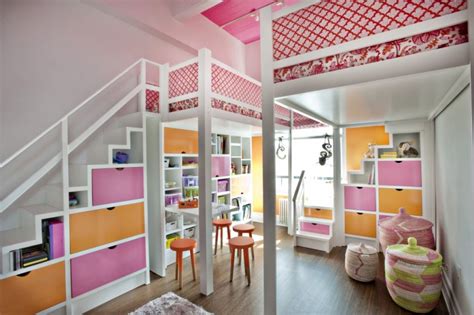 Maybe you would like to learn more about one of these? Amazing Pink And Orange Loft Bedroom For Two Girls ...