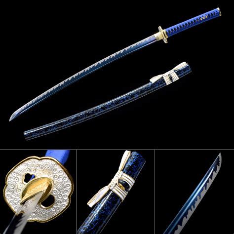 Handmade 1045 Carbon Steel Blue Blade Full Tang Real Japanese Katana