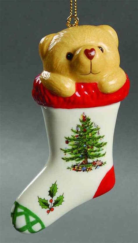 Spode Christmas Tree Ornaments Teddy Bear In Stocking Boxed By Spode