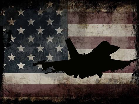 Us Airforce Fighter Jet Airplane With American Flag Canvas Wall Art