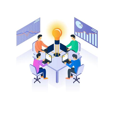 Office Teamwork Isometric Vector Illustration Concept Corporate Office