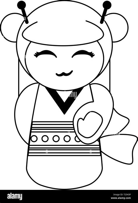 cute japanese girl with kimono black and white stock vector image and art alamy