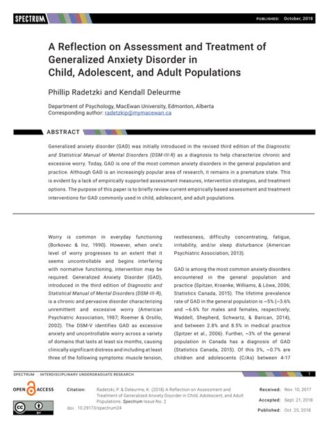 Pdf A Reflection Of Assessment Of Treatment Of Generalized Anxiety