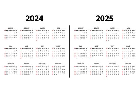Kalender Engels 2024 En 2025 Jaar De Week Begint Zondag Jaarkalender