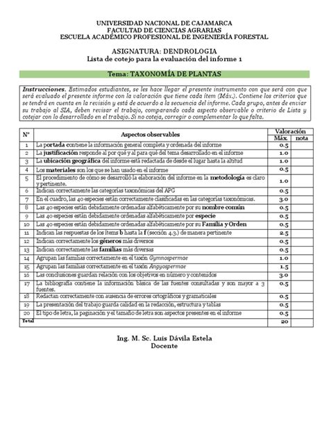 Lista Cotejo Taxonomia Tar1 Pdf Taxonomía Biología Science