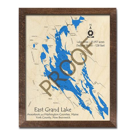 East Grand Lake Maine D Wood Map Laser Etched Nautical Decor