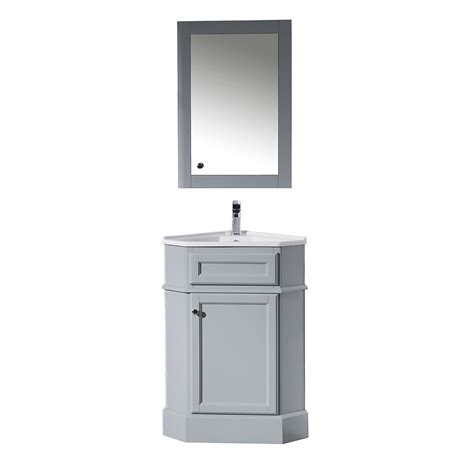 Stufurhome Hampton Grey 27 Inch Corner Bathroom Vanity With Medicine