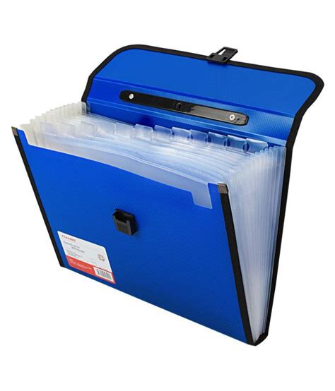 Plastic File Folder With 13 Pockets Handle Index Tab A4 Size Blue