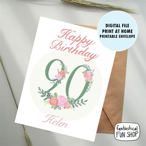 90th Birthday Card Personalized Printable Elderly Birthday Card With