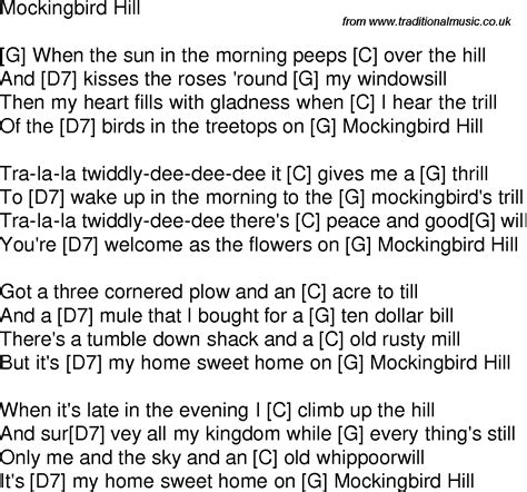 Old Time Song Lyrics With Guitar Chords For Mockingbird Hill G Song