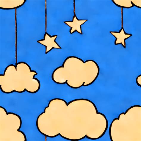 Clouds And Stars In The Sky Cartoon Illustration · Creative Fabrica