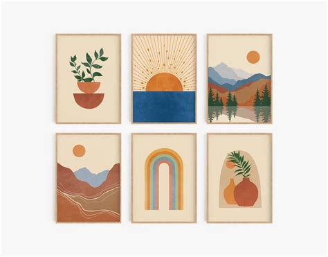 Boho Gallery Wall Set Of 6 Prints Digital Download Abstract Etsy
